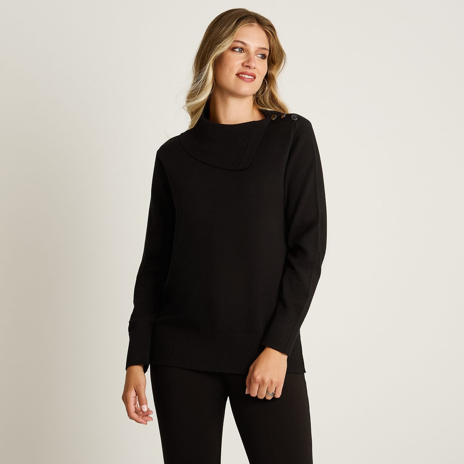 Sweater Negro Manga Larga Elasticidad Media Sin Forro Calce Normal Tela Tejido